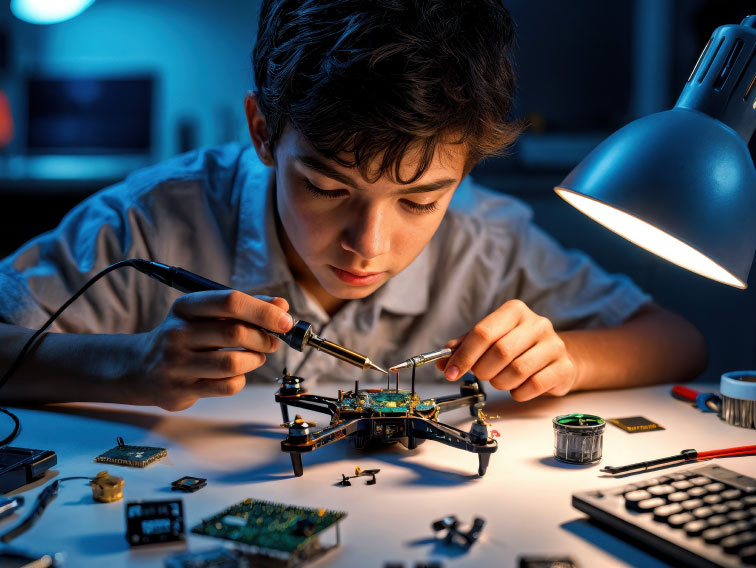 accueil_image3_aviation-connection Étudiant qui travaille sur un drone dans le cadre du programme STIM d'Aviation Connection.